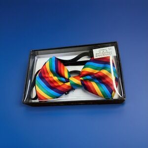 Adult Rainbow Striped‎ Bowtie Halloween Costume Cosplay Dress Up Elastic Necktie